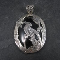 Large Sterling Onyx Parrot Pendant