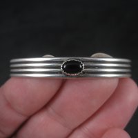 Estate Southwestern Sterling Onyx Childs Cuff Bracelet 4.5 Inches