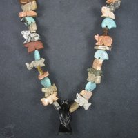 Estate 1970s Zuni Carved Fetish Bear Necklace 32 Inches