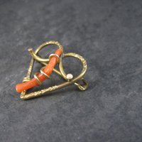 Antique Gold Filled Coral Heart Brooch Pin