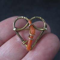 Antique Gold Filled Coral Heart Brooch Pin