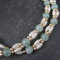 Vintage Aventurine Pearl Necklace 25 Inches