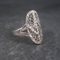 Vintage Sterling Diamond Cut Filigree Ring Size 6