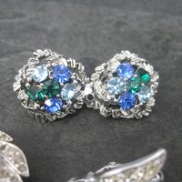 Destash Vintage Lot 6 Pairs Rhinestone Clip On Earrings