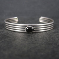 Estate Southwestern Sterling Onyx Childs Cuff Bracelet 4.5 Inches