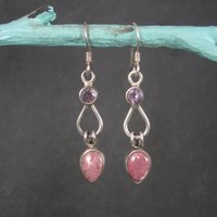 Vintage Sterling Amethyst Pink Quartz Earrings