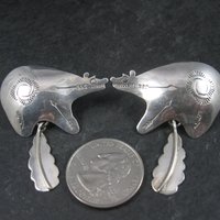 Large Sterling Southwestern Feather Bear Earrings
