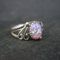 Southwestern Sterling Pink Opal Ring Size 8