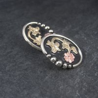 Western Tri Tone Floral Earrings Circle Y New Old Stock