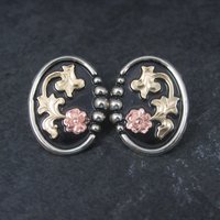 Western Tri Tone Floral Earrings Circle Y New Old Stock