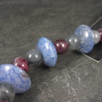 Blue Maroon Gray Agate and Acrylic Bead Strand