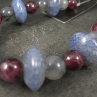 Blue Maroon Gray Agate and Acrylic Bead Strand