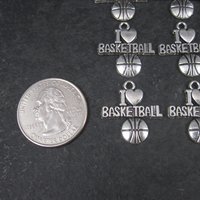 Lot of 10 I Love Basketball Charms Silver Plated