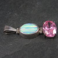 Vintage Mexican Sterling Opal Pink CZ Pendant