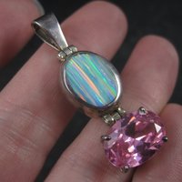 Vintage Mexican Sterling Opal Pink CZ Pendant
