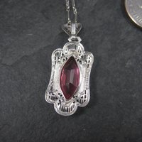 Vintage Deco Style 14K Filigree Pendant Simulated Pink Sapphire Necklace