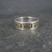 Vintage Sterling 14K Greek Key Band Ring Size 8 Navajo Scott Skeets