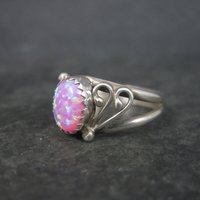 Southwestern Sterling Pink Opal Ring Size 8