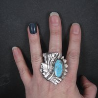 Huge Navajo Turquoise Chieftain Indian Head Ring Size 8