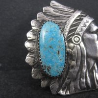 Huge Navajo Turquoise Chieftain Indian Head Ring Size 8