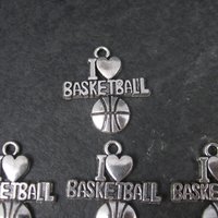 Lot of 10 I Love Basketball Charms Silver Plated