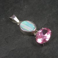 Vintage Mexican Sterling Opal Pink CZ Pendant