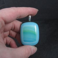 Large Blue Green Art Glass Pendant