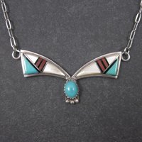 Vintage Southwestern Sterling Inlay Necklace