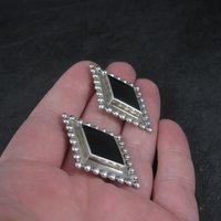 Large Sterling Onyx Earrings