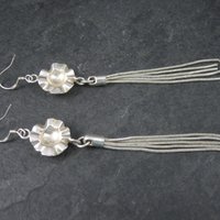 Long Sterling Rose Chain Earrings