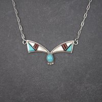 Vintage Southwestern Sterling Inlay Necklace