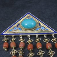 Vintage Chinese Export Turquoise Coral Enamel Brooch