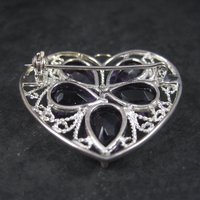 Filigree Sterling Silver Amethyst Heart Brooch