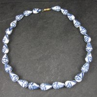 Vintage Chinese Import Hand Painted Porcelain Bead Necklace 24 Inches