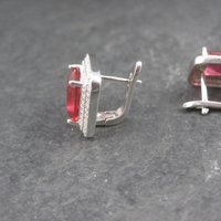 Vintage Sterling Pink Cz Latch Back Earrings