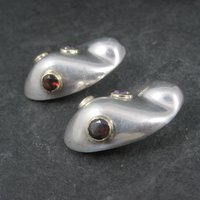 Large Chunky Sterling Gemstone Clip On Earrings Mexican Silver