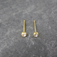 90s 3mm 14K Crystal Bezel Piercing Stud Earrings