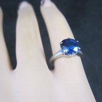 Vintage Sterling Sapphire Solitaire Ring Old New Stock Multiple Sizes UNCAS