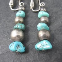 Vintage Sterling Turquoise Clip On Earrings