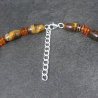 Vintage Sterling Tigers Eye Bead Necklace 17 Inches