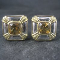 Vintage 18K Sterling Citrine French Back Earrings