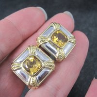 Vintage 18K Sterling Citrine French Back Earrings