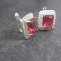 Vintage Sterling Pink Cz Latch Back Earrings