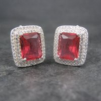 Vintage Sterling Pink Cz Latch Back Earrings