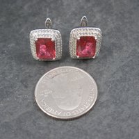 Vintage Sterling Pink Cz Latch Back Earrings