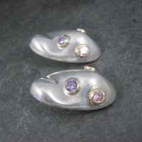 Large Chunky Sterling Gemstone Clip On Earrings Mexican Silver