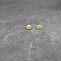 90s 3mm 14K Crystal Bezel Piercing Stud Earrings