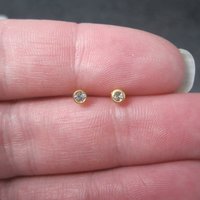 90s 3mm 14K Crystal Bezel Piercing Stud Earrings