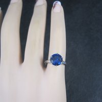 Vintage Sterling Sapphire Solitaire Ring Old New Stock Multiple Sizes UNCAS
