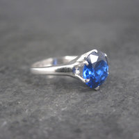 Vintage Sterling Sapphire Solitaire Ring Old New Stock Multiple Sizes UNCAS